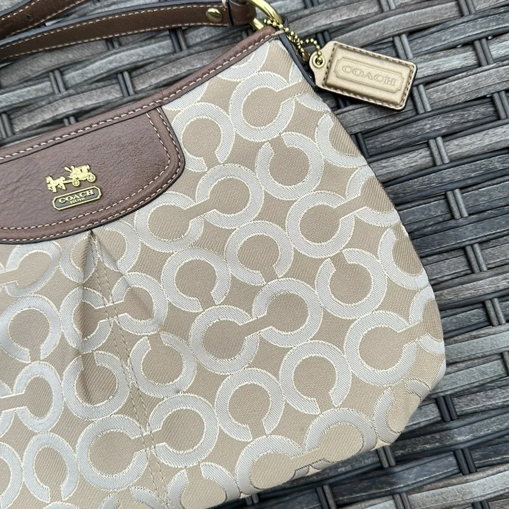 COACH Ashley Khaki & Gold Lurex Optic Art Swingpack Crossbody - Picture 8 of 16